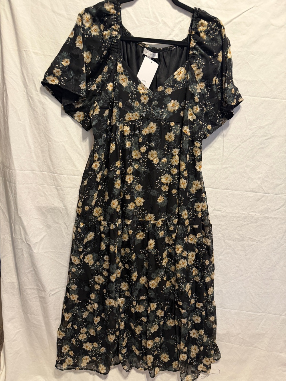 Polagram Black Floral Tiered Maxi Dress